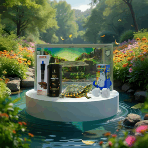 KIT NEMO - Tartaruga Tigre d'água Microchipada com Aquaterrário, Rampa, Aquecedor com Termostato, Filtro, 1 Ração Gratis, Lâmpada UVA/UVD e Documentos.