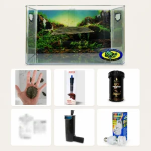 Kit Nemo para tigre-d'água com aquaterrário, filtro, aquecimento e lâmpada UVA/UVB