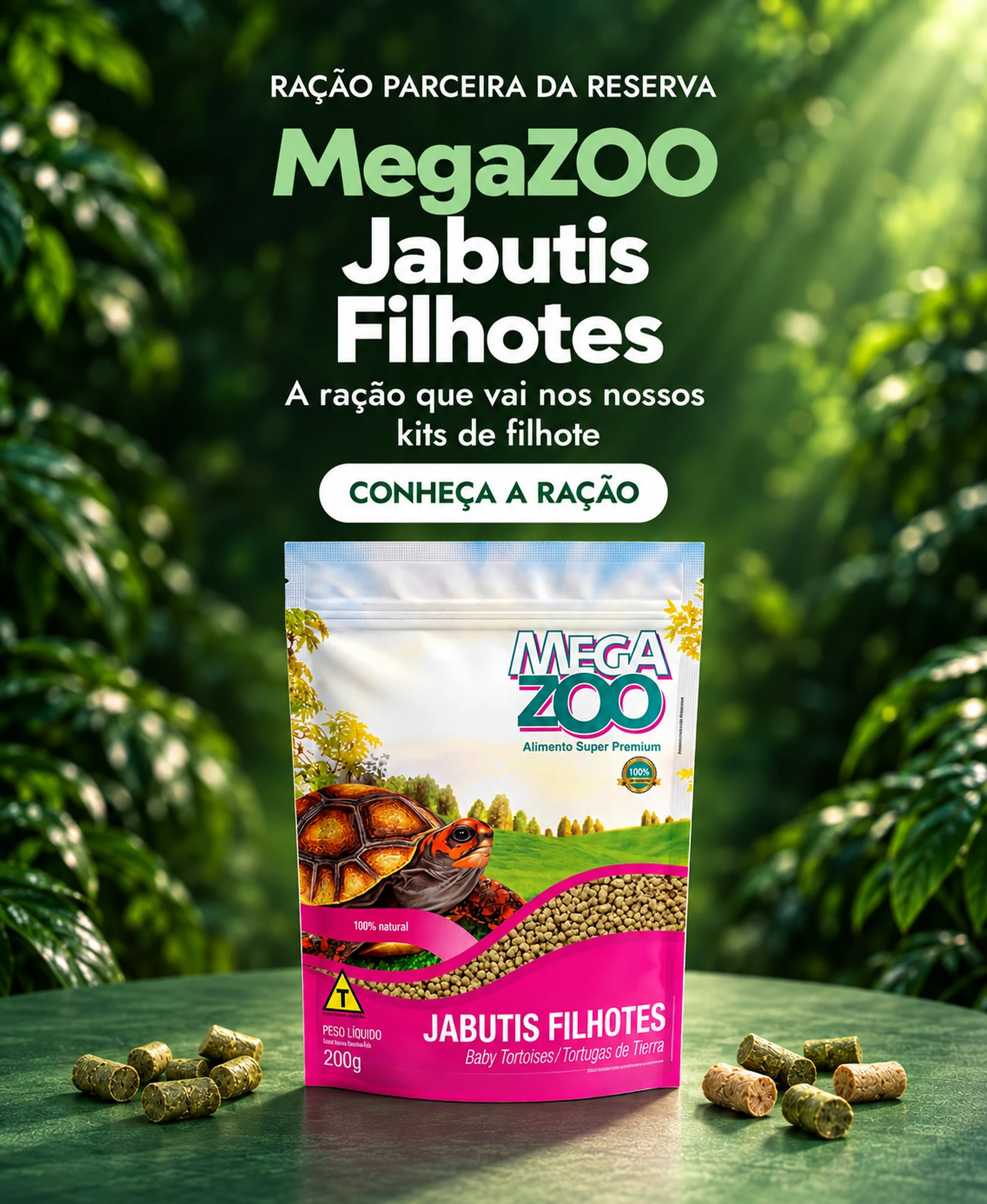 Ração MegaZOO Jabutis Filhotes, ração parceira da Reserva Romanetto